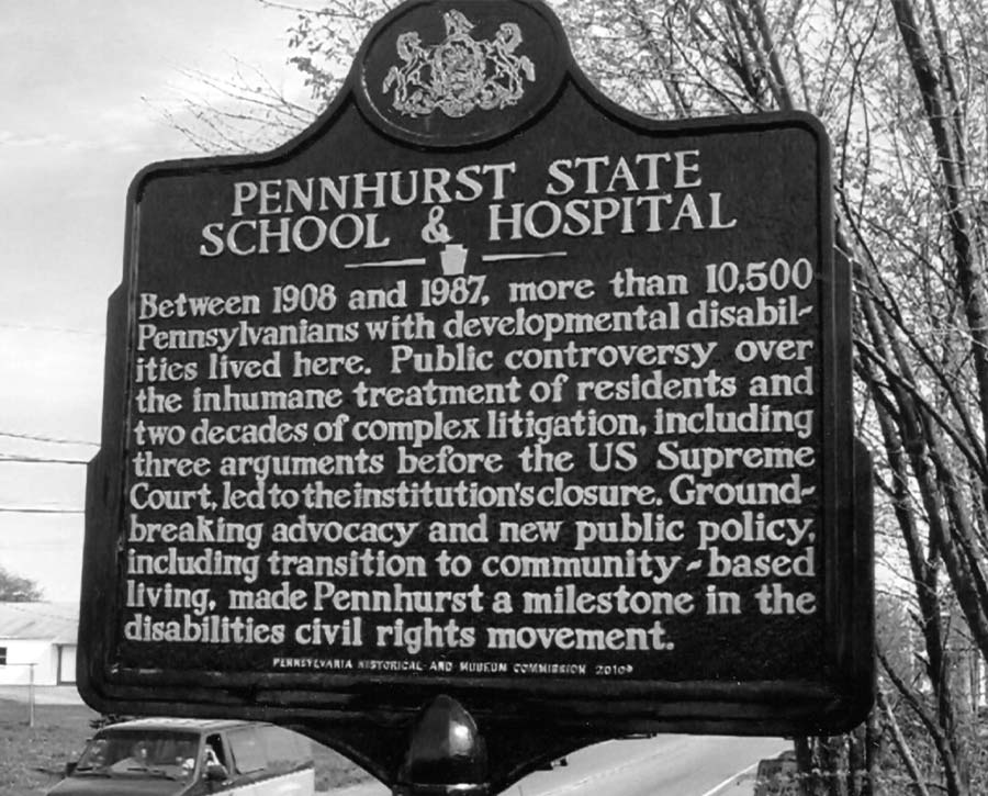 Historical marker at Pennhurst State School & Hospital